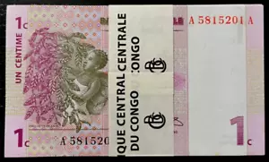 Congo DR. 1 CENT P-80 1997 x 100 Pcs Lot Bundle Zaire Congolese Pack BANK NOTE - Picture 1 of 8
