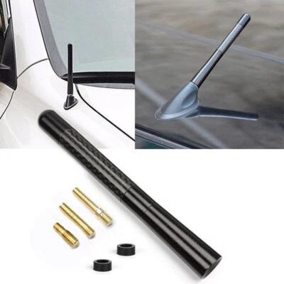 JDM Black 5" Screw On Carbon Fiber Aluminum Short Antenna Kit Universal For Car - Image 1 of 4