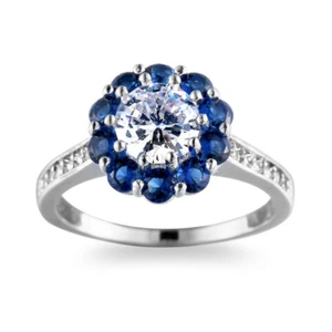 Flower style Multi Natural Crystal London Blue Topaz Gems Silver Ring Size 6-10 - Picture 1 of 6