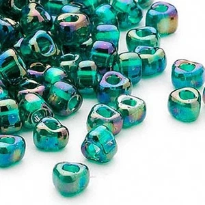 100 Glass Miyuki 4mm 5/0 Triangle Shaped Seed Beads With Fancy AB Iris Finish - Picture 1 of 10