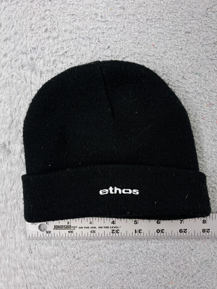 Ethos Beanie Toque Youth One Size Black Knit Acrylic Skate Skateboard Outdoors - Image 1 of 4