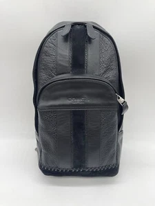 RARE Coach Backpack F49333 Houston Pack Baseball Stitch Black Leather Travel Bag - Picture 1 of 11