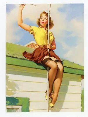 Reproducción Postal Personas Mujer Modelo Cromo Pin Up 4x6 Rubia Bandera Poste Foto 1 de 2