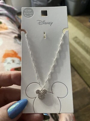 DISNEY NECKLACE MICKEY MOUSE HEAD SILVER PLATED WITH CRYSTALS NEW - Image 1 of 4