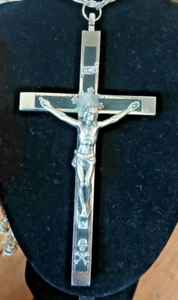 XL Antique Pectoral Skull Crossbones Crucifix Ebony & Silver Clergy - Picture 1 of 7