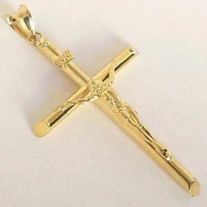 1.75 inch long INRI 14k yellow Gold Jesus Crucifix Cross Pendant charm necklace - Picture 1 of 9