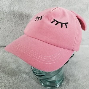 David and Young Hat Closed Eye Lashes 3D Ears Pink Adjustable Baseball Cap - Picture 1 of 8