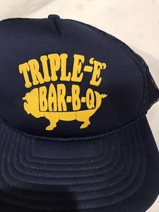 Vintage 80s 90s Triple-E-BAR-B-Q  Trucker SNAPBACK MESH BBQ Foam Hat Cap New - Picture 1 of 3