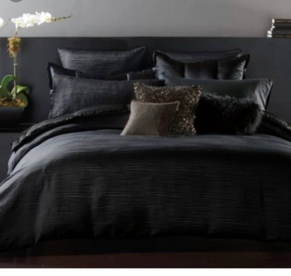 Donna Karan Reflection Ebony King Duvet Cover+6Shams. New! - Image 1 of 4