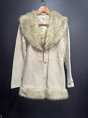 Vtg Y2K 90s Penny Lane Inspired Coat Boho Suede Leather Faux Fur Charlotte Russe - Image 1 of 4