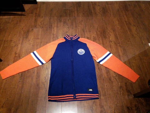 NHL Edmonton Oilers Full Zip Sweater Men's Small Relaxed Fit Blue Orange Cover