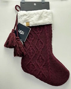UGG Zopfmuster Urlaub Weihnachtsstrumpf Burgund Cabernet Kunstfell - Bild 1 von 7