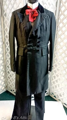 Traje fantasia vitoriano masculino preto poli/veludo 4 peças período traje médio - Imagem 1 de 4