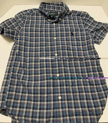 Ralph Lauren Blue Plaid Button Down Short Sleeve Shirt Boys Size 6 NWT. - Image 1 of 4