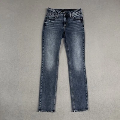 Pantalones de mezclilla plateados para mujer (se adapta a 28x29) azul Elyse recto desgastado algodón Foto 1 de 4