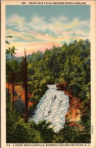 ONION SKIN FALLS Western North Carolina NC linen waterfall Postcard - Imagen 1 de 2