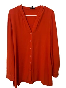 Eileen Fisher Silk Shirt Button Down Women's Medium Orange Long Sleeve Blouse - Foto 1 di 7