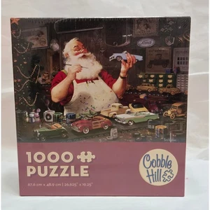 Cobble Hill Santa's Garage 1000 Piece Jigsaw Puzzle Classic Cars Christmas Theme - Picture 1 of 3