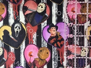 Custom 100% Cotton Woven Fabric Horror Movie Hearts Stripes By The 1/4 Yard 9x56 - Picture 1 of 2