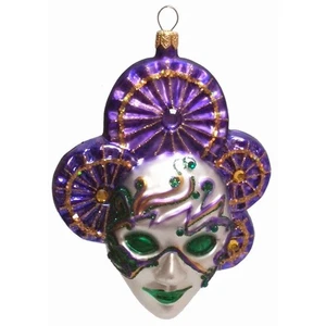 Green and Purple Venetian Mask Polish Glass Christmas Ornament Decoration New - Picture 1 of 4