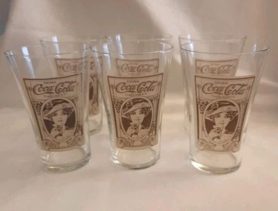 Set of 6 Vintage Coca-Cola Flared Glasses Tumbler - Victorian Lady - Image 1 of 4