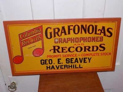Vintage Columbia Records Grafonolas Tin Embossed Sign in Frame - Image 1 of 4