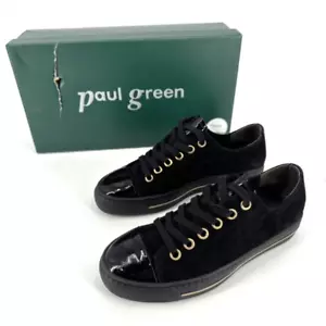 NIB Paul Green Sophie Women's Lace Up Sneakers Black Suede Patent Combo Size 7 - Picture 1 of 11