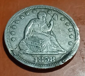 Viertel sitzende Freiheit 1858 - sehr schöne frühe Münze - keine Reserve - Bild 1 von 4