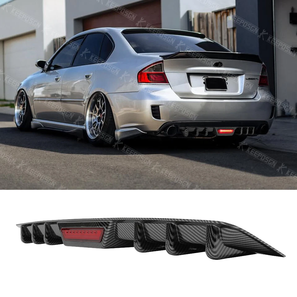 Difusor de parachoques trasero de fibra de carbono con luz de freno LED para Subaru Legacy GT 02-09 Foto 1 de 4