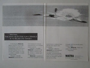 12/1989 PUB MATRA DEFENSE VELIZY MISSILE MISTRAL SOL AIR ANTI AIRCRAFT AD - Imagen 1 de 1