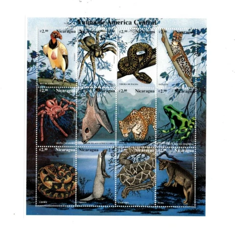 Nicaragua 1999 - Animals - Sheet of 12 stamps - Scott #2206 - MNH Cover