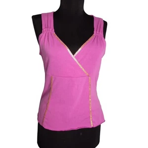Camiseta sin mangas Nine & Co talla M muñeca bebé púrpura sin mangas lentejuelas doradas cuello en V NUEVA - Imagen 1 de 5