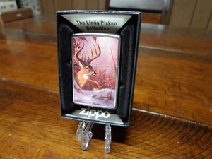 LINDA PICKEN BIG BUCK IN WINTER LAYING IN SNOW DEER ZIPPO LIGHTER MINT IN BOX - Picture 1 of 3