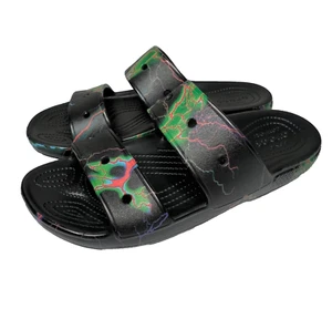 Crocs Double Strap Sandals Mens 10 Womens 12 Unisex Black Lightning Comfort - Picture 1 of 16