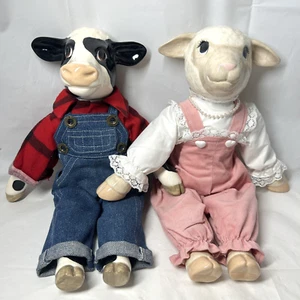 "Muñecas de vaca y oveja de 15"" pezuñas con cabeza de cerámica cuerpo suave granja rural de colección hechas a mano" - Imagen 1 de 11