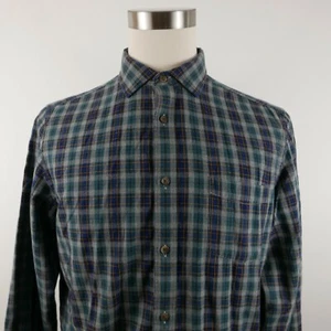 Black Brown 1826 Mens LS Button Down Teal Navy Plaid Flannel Dress Shirt Large - Picture 1 of 11