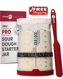 KneadAce Pro Sourdough Starter Jar and Spatula Thermometer Tracker Band 34 oz Gl - Picture 1 of 8