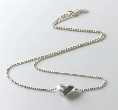 Collana Cuore Argento Sterling, Catena Perline Cuore Soffonato Donna Regalo Taglie Personalizzate - Immagine 1 di 4