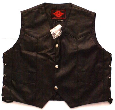 Молодежный детский мотоциклетный жилет из черной кожи, застежки/кружевные стороны, размер XL - Изображение 1 из 2