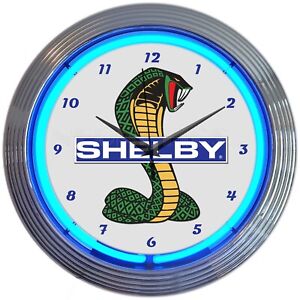 Shelby Cobra Logo Blue Neon Hanging Wall Clock 15" Diameter 8SHLBY Neonetics