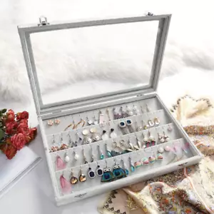 2x Organizer Orecchini Coperchio Trasparente Velluto Orecchini Vassoio Borchie Vetrina Bloccabile - Foto 1 di 10