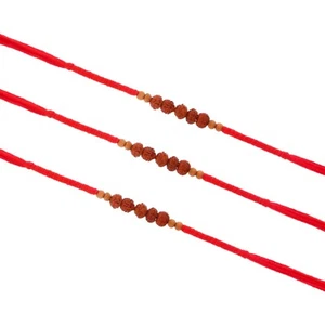 Rakhi Faden Armbänder Perle Raksha Bandhan Hindu Rakhadi Rudraksha rot Dora 3x - Bild 1 von 8