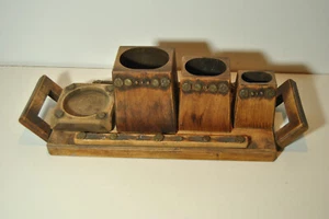 Antiker Tabakraucher Necessaire aus Holz Art Deco Tablett Topf Aschenbecher - Bild 1 von 9