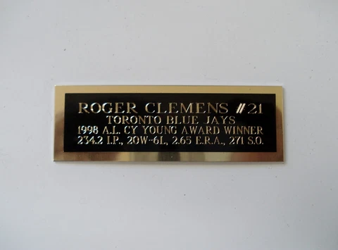 Roger Clemens Blue Jays 1998 Cy Young Baseball Card Plaque Nameplate 1" X 3" Cover