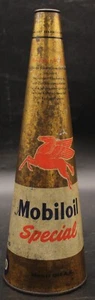 Ancien Rare Bidon Italien Boite Triangle Huile Mobiloil Special Motor Oil Tin - Imagen 1 de 11