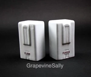 Tall White Ceramic Vintage FLOUR & PEPPER SHAKERS :) - Picture 1 of 6