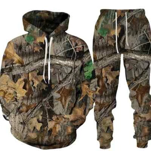 Camouflage Jagd Tier 3D Druck Hoodie Sweatshirt Herren Trainingsanzug 2-teiliges Set - Bild 1 von 32