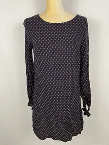 H&M Pattern Shift Dress Women's 8 Keyhole Long Sleeve Short Navy 100% Viscose - Picture 1 of 8