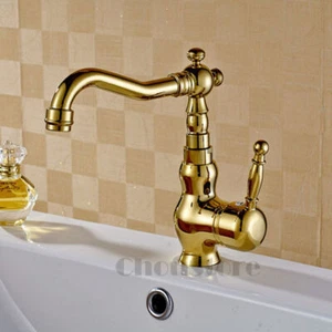 Gold Kitchen Faucet Swivel Vessel Water Mixer Tap Single Hole for Hot Cold NEW - Picture 1 of 3