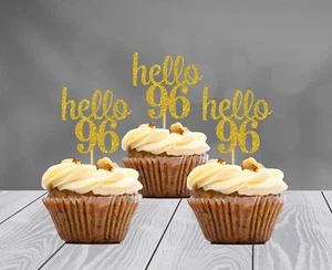 96th Birthday Decoration Glitter Cupcake Toppers (SET of 12) 20 Colors Available - Picture 1 of 2
